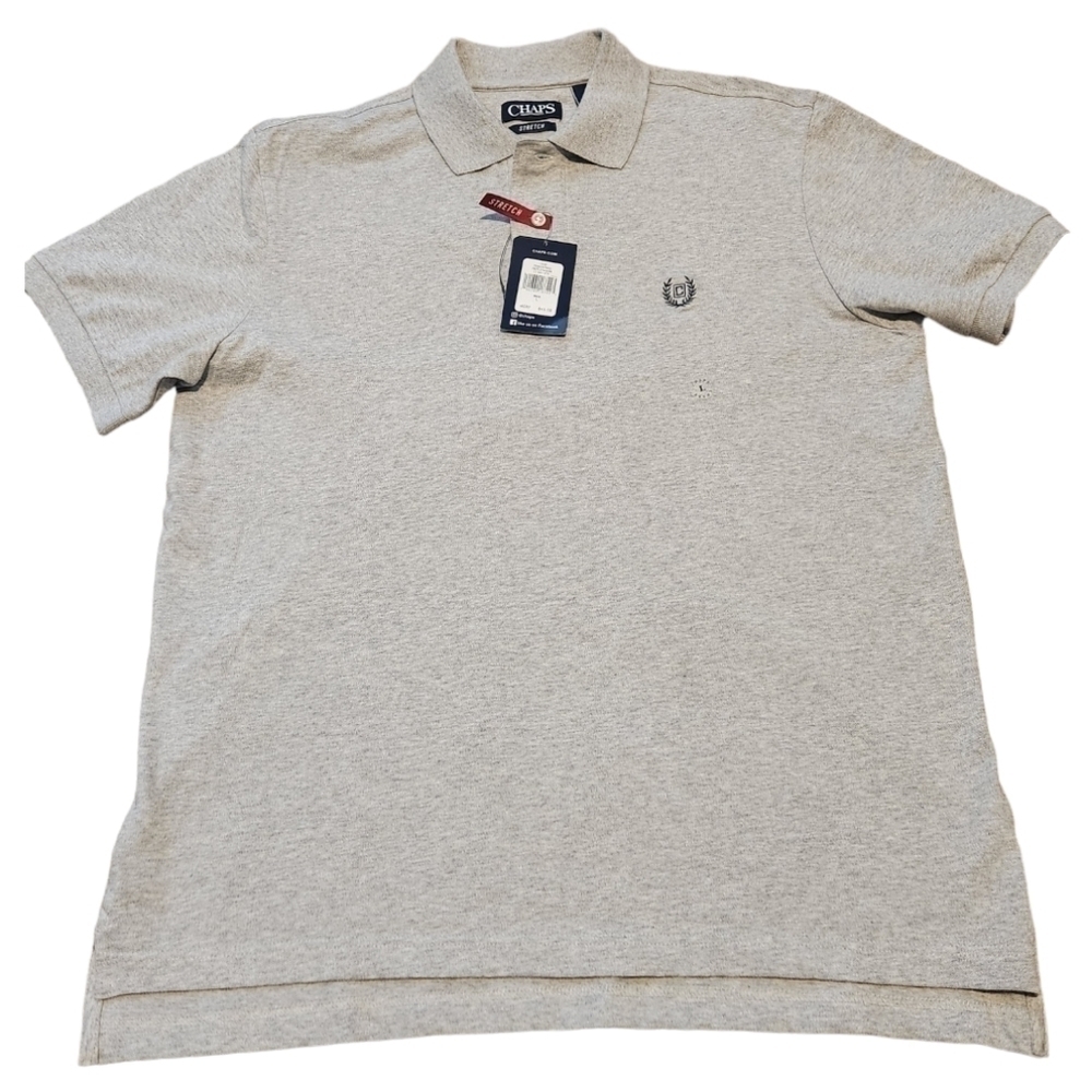 Chaps Men's Gray Short Sleeve Stretch Polo Shirt NWT, Large